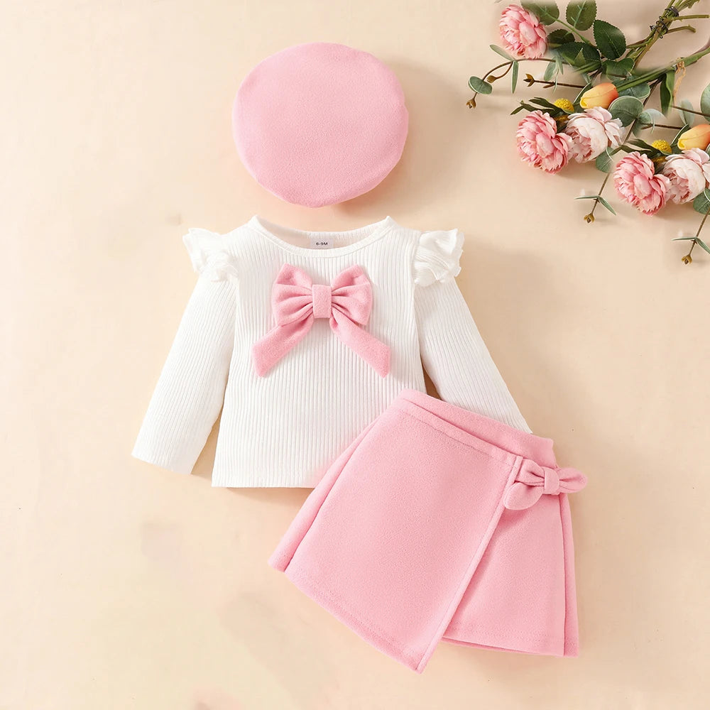 Toddler Girls Christmas Outfit Set with Bow Top and Skirt