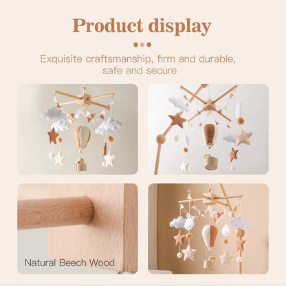 Wooden Hot Air Balloon Baby Crib Mobile and Rattle Toy