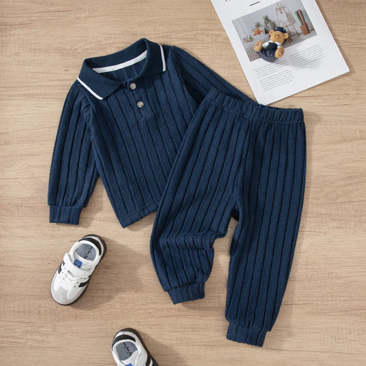 Boys' Two-Piece Warm Collar Suit for Autumn & Winter