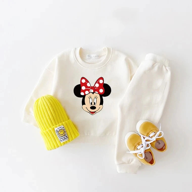 Kids' Long Sleeve Cartoon Sportswear Set with Minnie Print