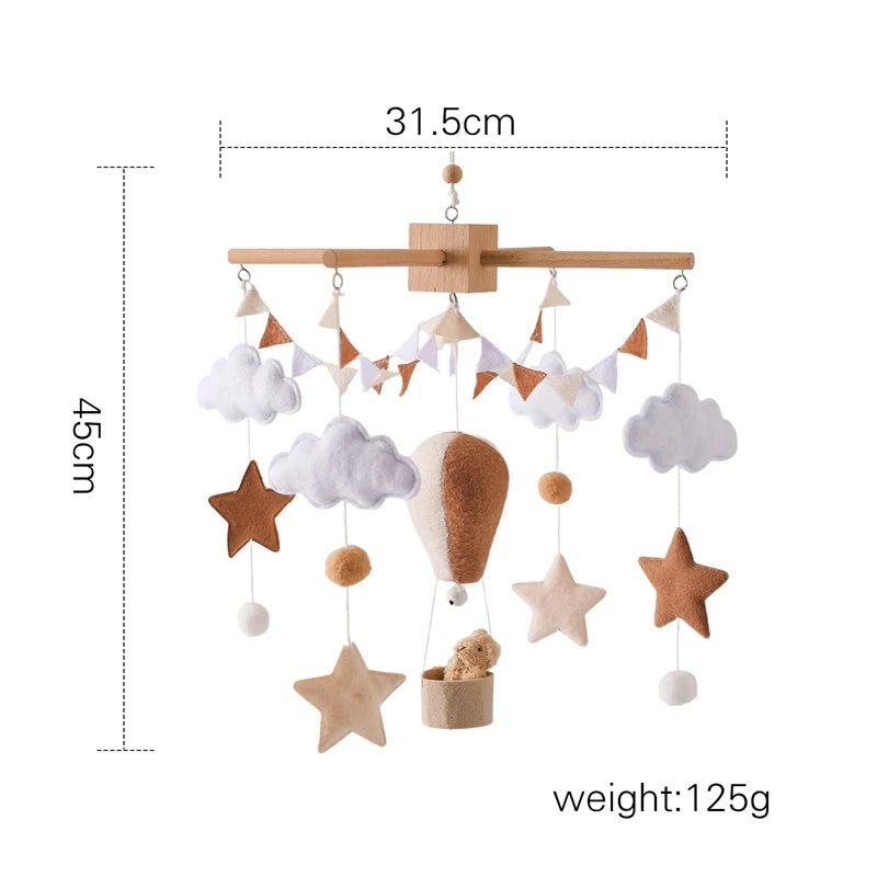 Wooden Hot Air Balloon Baby Crib Mobile and Rattle Toy