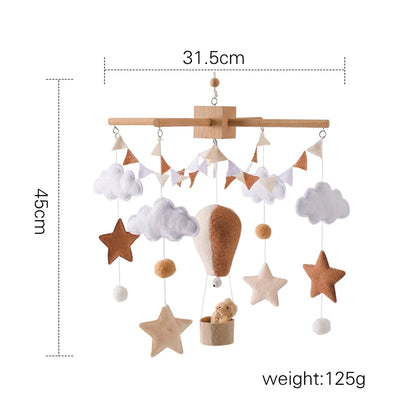 Wooden Hot Air Balloon Baby Crib Mobile and Rattle Toy