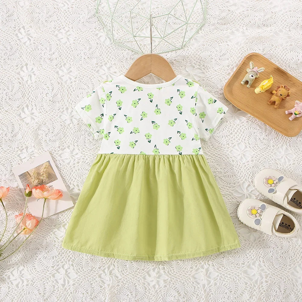 Summer Baby Girl Cotton Floral Dress with Shoulder Straps