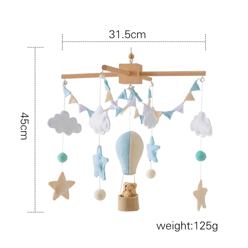 Wooden Hot Air Balloon Baby Crib Mobile and Rattle Toy