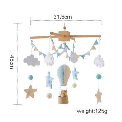 Wooden Hot Air Balloon Baby Crib Mobile and Rattle Toy