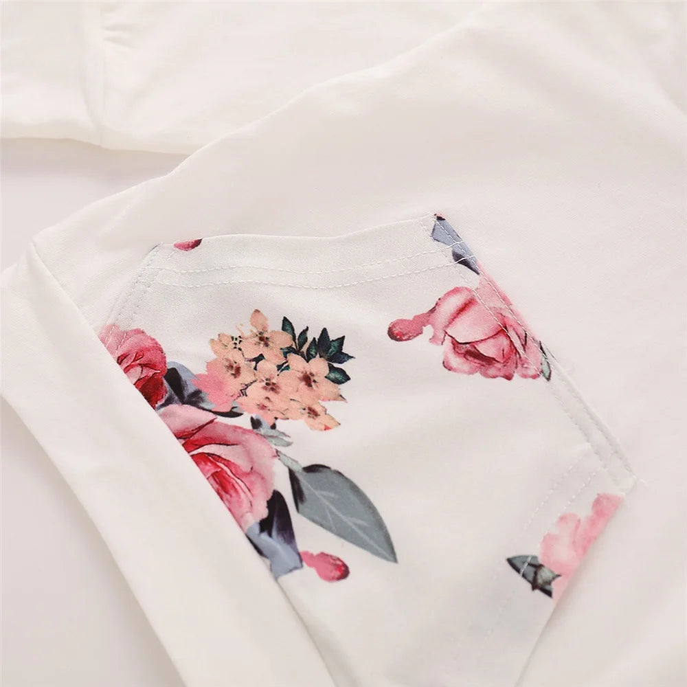3PCS Baby Girl Floral Hooded Set with Headband 0-18 Months