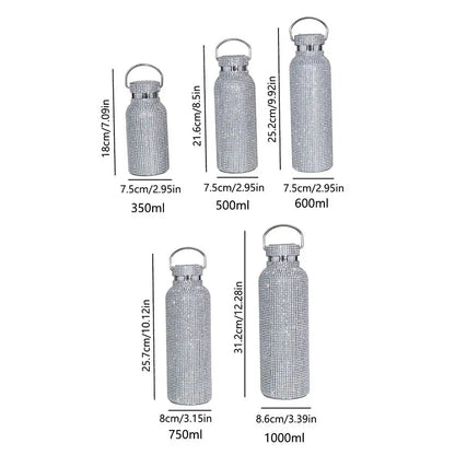 Rhinestone Stainless Steel Water Bottle with Carrying Strap