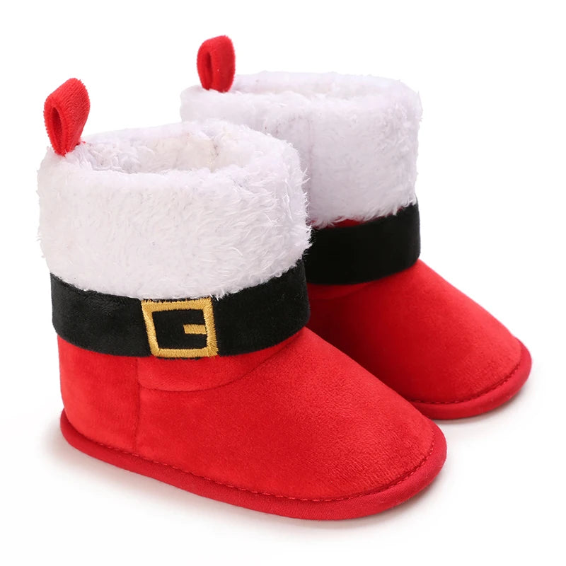 Santa Design Baby Booties with Anti-Slip Soles for Winter
