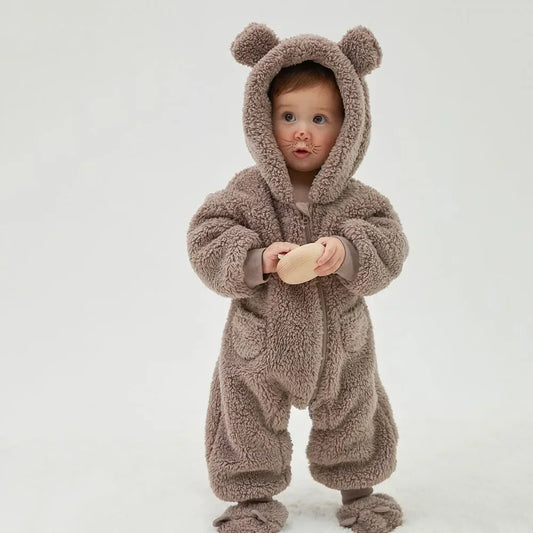 Hooded Fleece Cotton Jumpsuit for Infants 0-18M