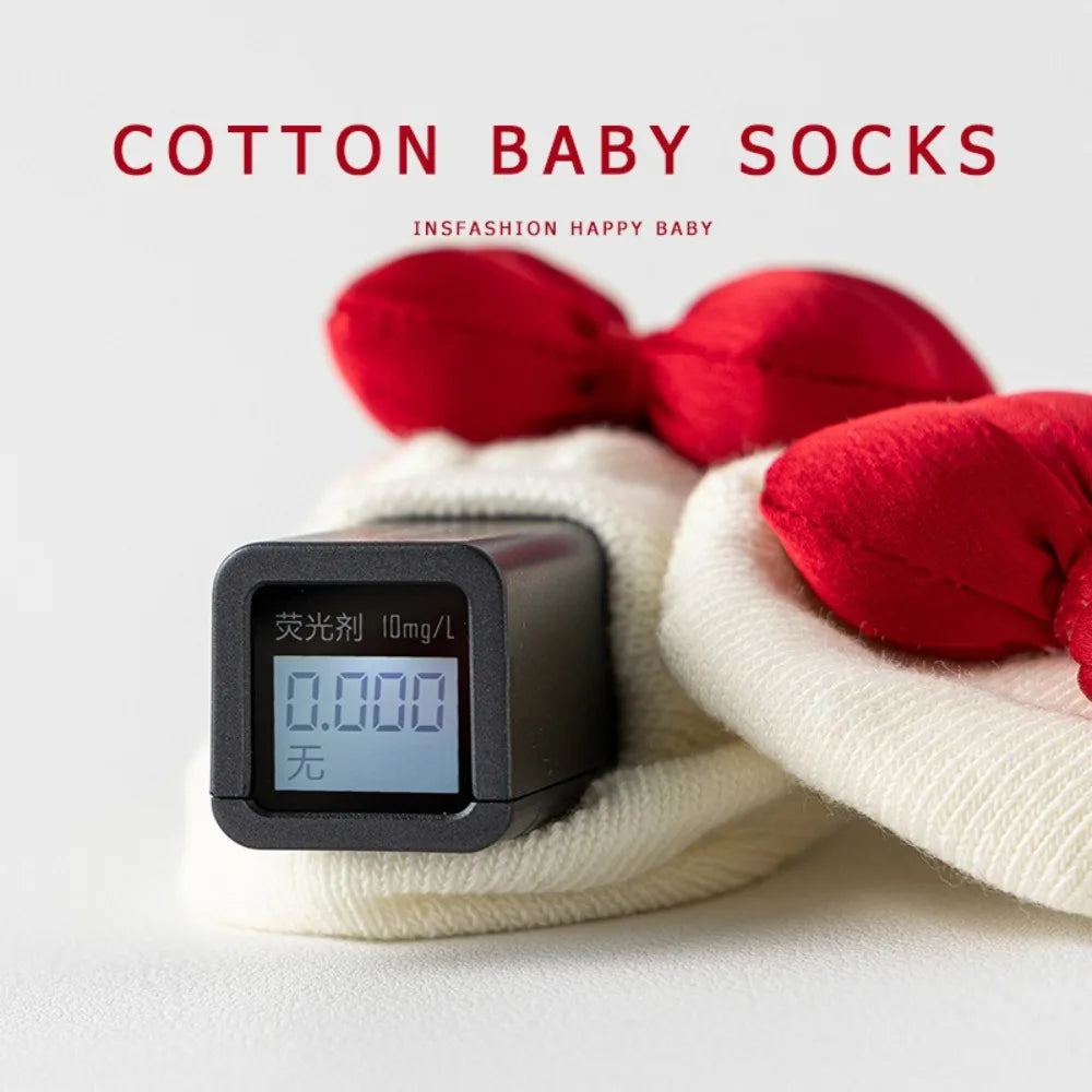 Cotton Baby Socks with Red Bow for Newborns 0-3 Years
