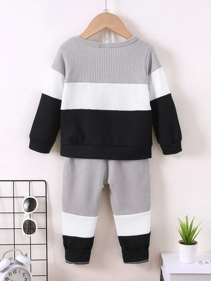 Color Block Long Sleeve Top and Pants Set for Boys 1-6 Years