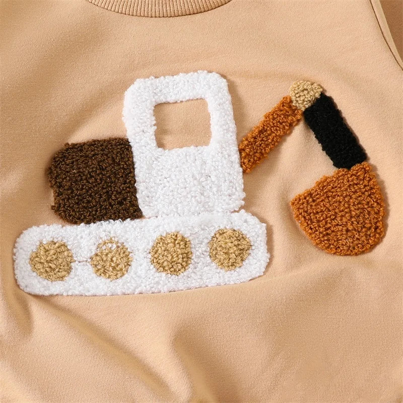 Baby Boys Fall Outfit Set - Car Embroidery Sweatshirt & Pants