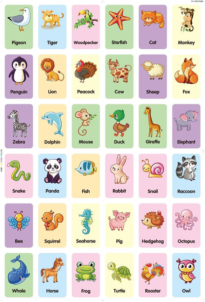36 Pcs Animal Shape & Color Learning Cards for Kids
