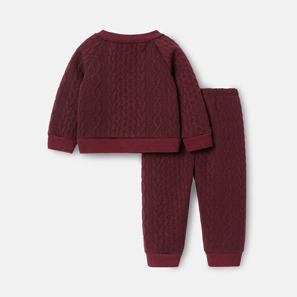 Baby Boy Cable Knit Sweatshirt & Pants Set - Soft & Cozy
