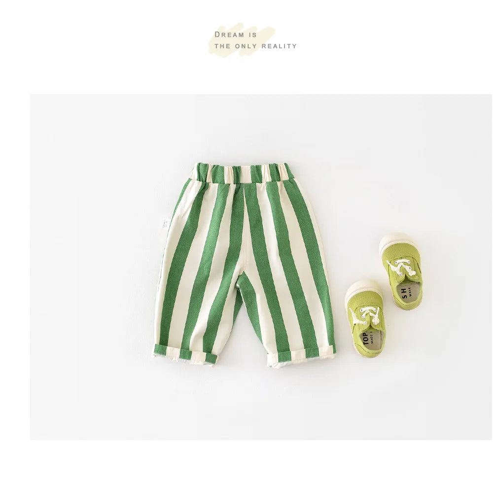 Kids' Loose Striped Cotton Pants with Pockets for Outdoor Play