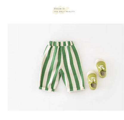 Kids' Loose Striped Cotton Pants with Pockets for Outdoor Play