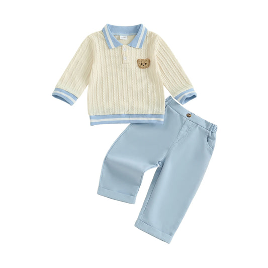 Baby Boy's Bear Embroidered Sweatshirt and Pants Set