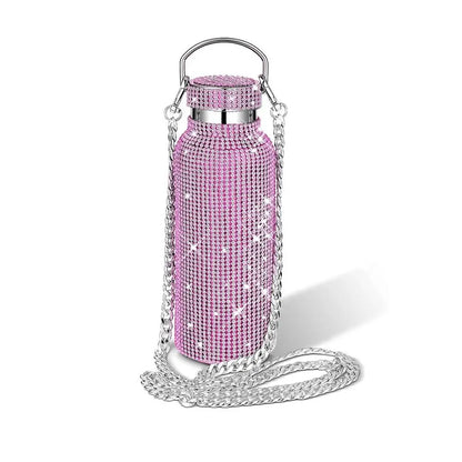 Rhinestone Stainless Steel Water Bottle with Carrying Strap