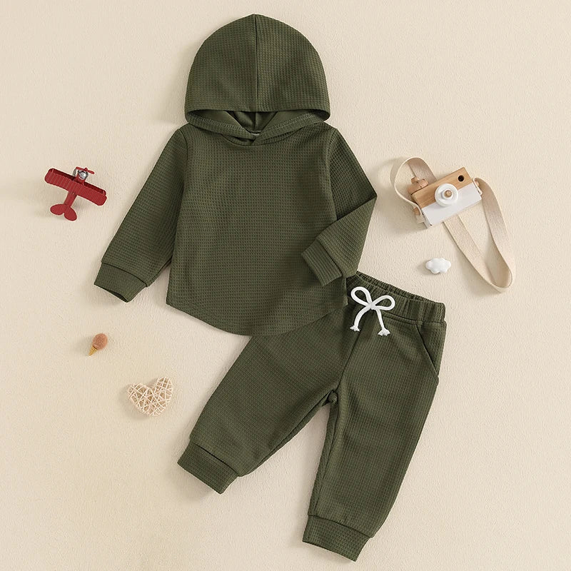 Baby Boy Autumn 2PCS Hooded Outfit with Drawstring Pants