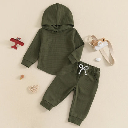 Baby Boy Autumn 2PCS Hooded Outfit with Drawstring Pants