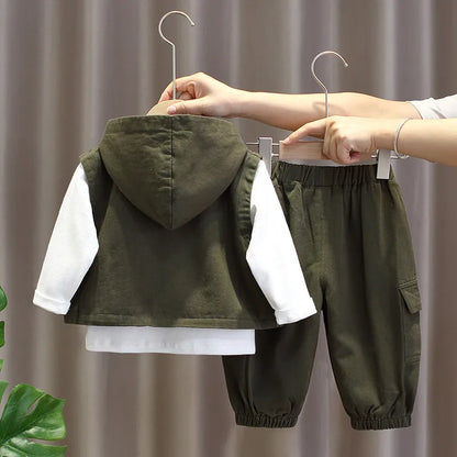 Kids Casual Autumn Outfit Set for Baby Boys - Vest, T-Shirt, Pants