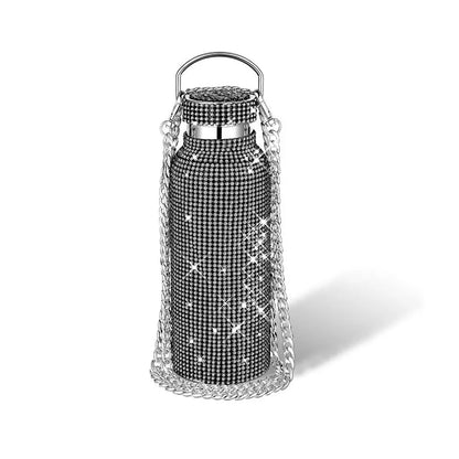 Rhinestone Stainless Steel Water Bottle with Carrying Strap