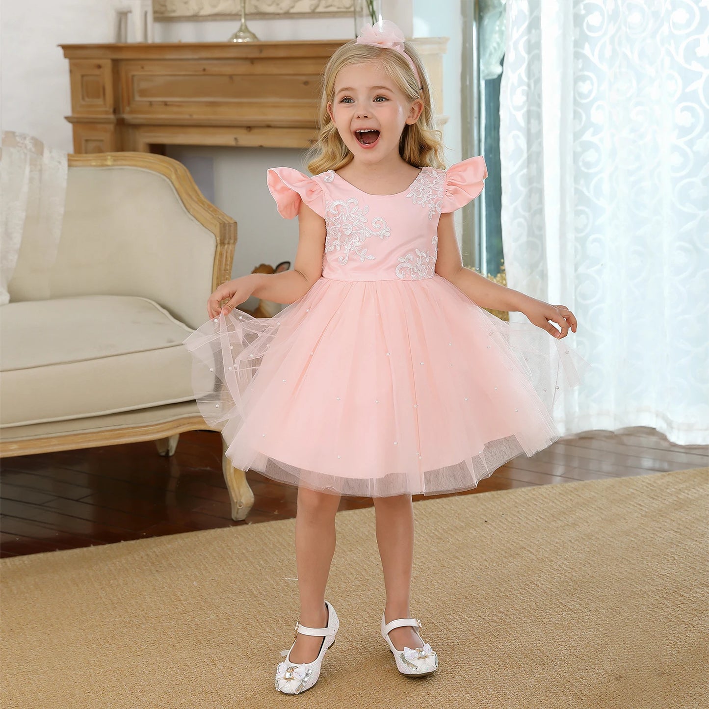 Toddler Girls Floral Embroidery Dress for Special Occasions