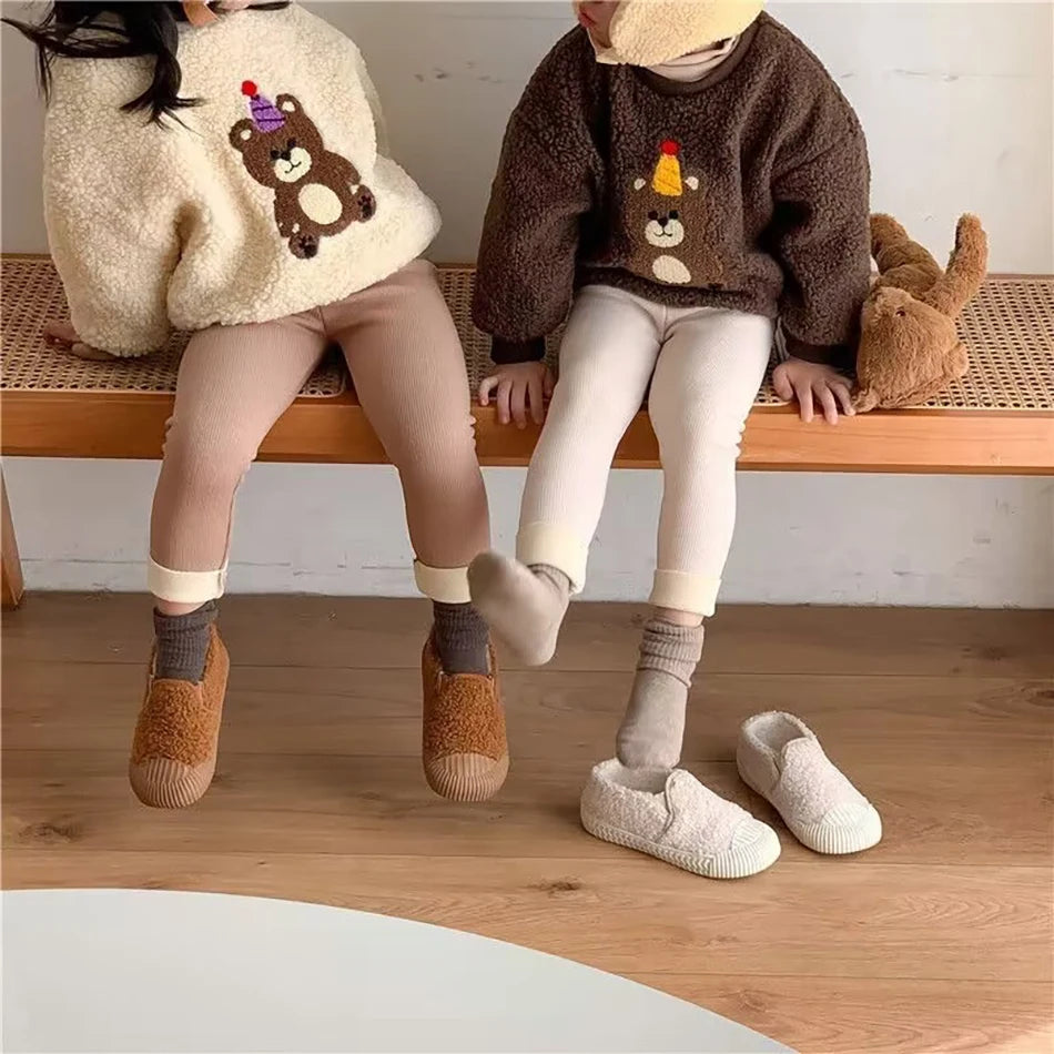 Children's Cartoon Warm Leggings with Feet for Cold Weather