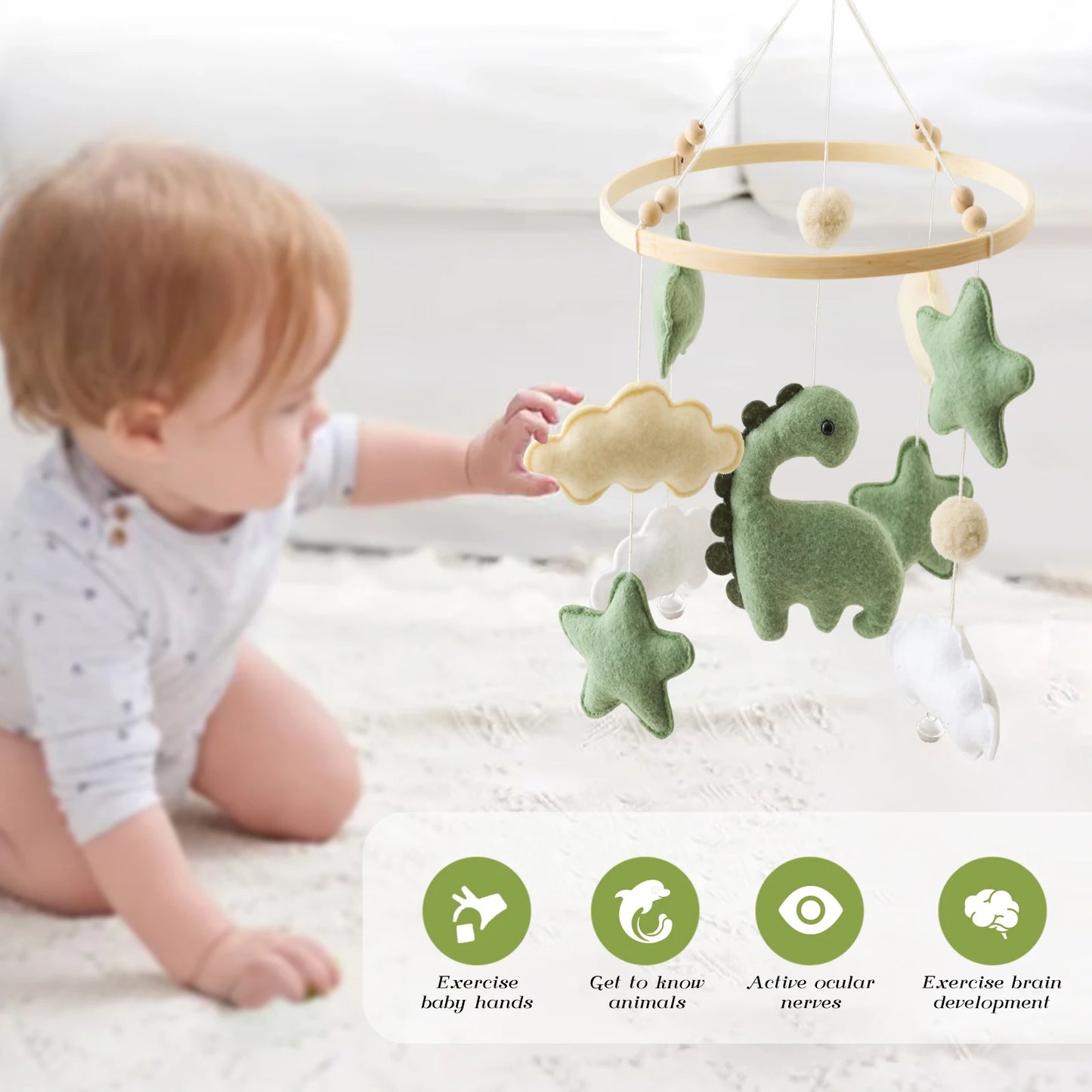 Wooden Baby Crib Mobile with Soft Felt Animal Toys
