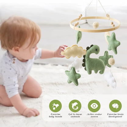 Wooden Baby Crib Mobile with Soft Felt Animal Toys