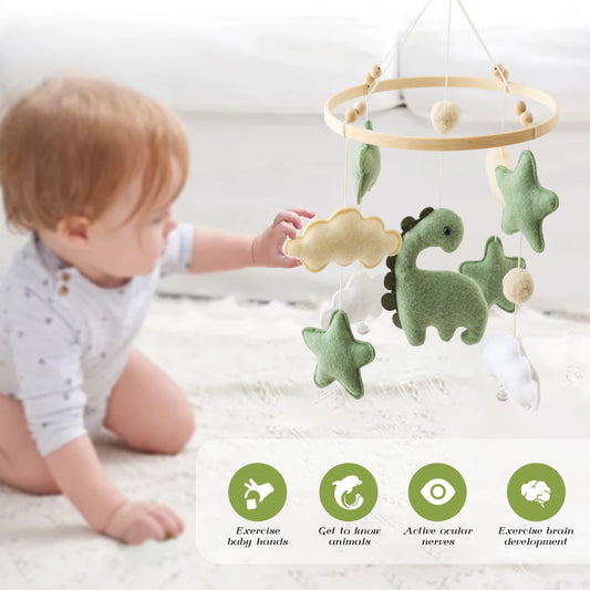 Wooden Baby Crib Mobile with Soft Felt Animal Toys