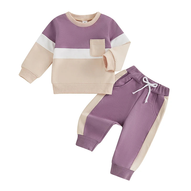 Toddler Contrast Color Long Sleeve Sweatshirt and Pants Set