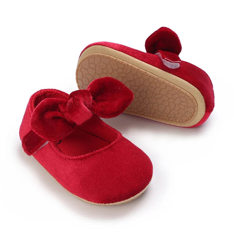 Red Baby Girl Bow Soft Sole Anti-Slip Walking Shoes