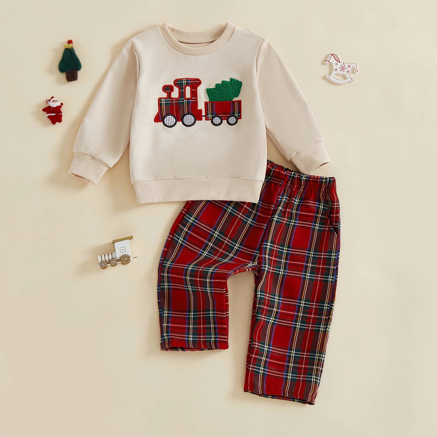 Infant Boys Christmas Sweatshirt & Plaid Pants Set 0-3Y