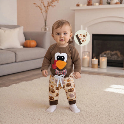 Newborn Thanksgiving Turkey Romper and Pants Set with Hat