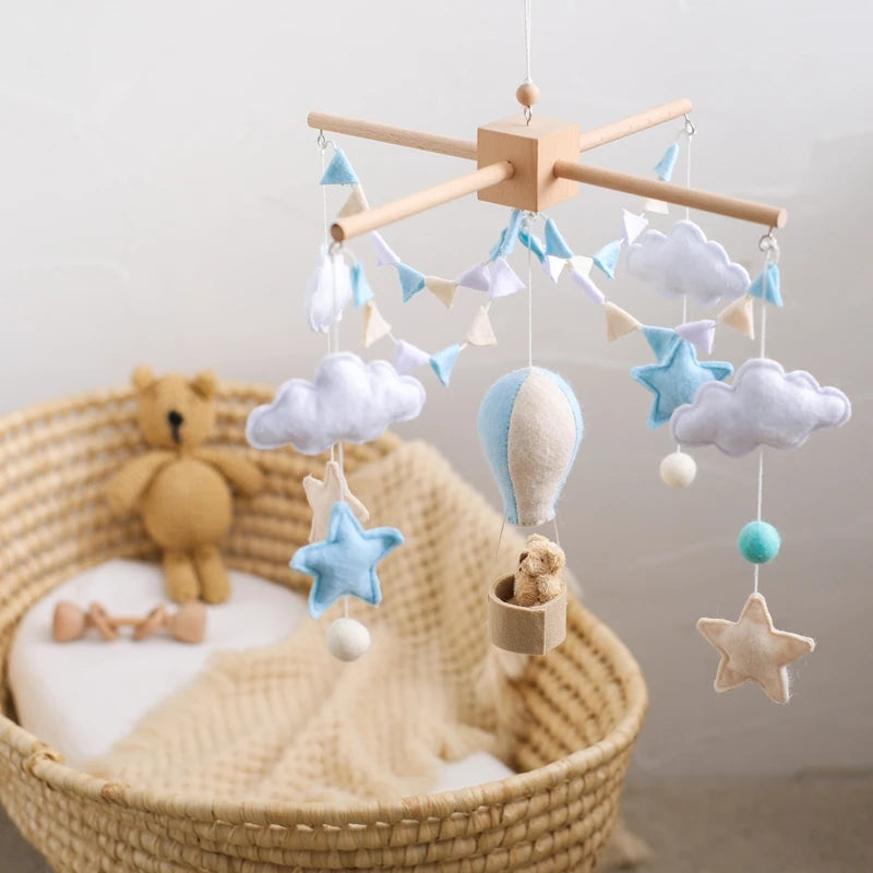 Wooden Hot Air Balloon Baby Crib Mobile and Rattle Toy