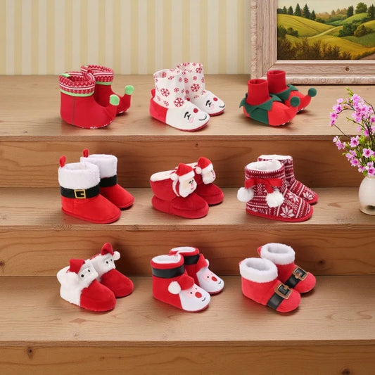 Santa Design Baby Booties with Anti-Slip Soles for Winter