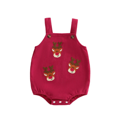 Christmas Corduroy Suspender Romper for Newborns 0-18M