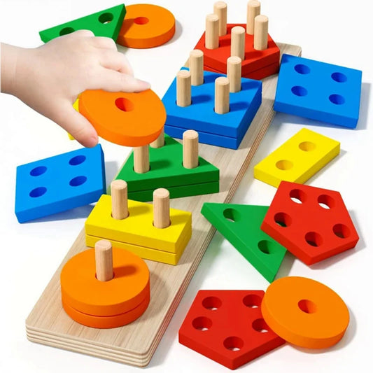 Colorful Wooden Shape and Color Matching Puzzle for Kids