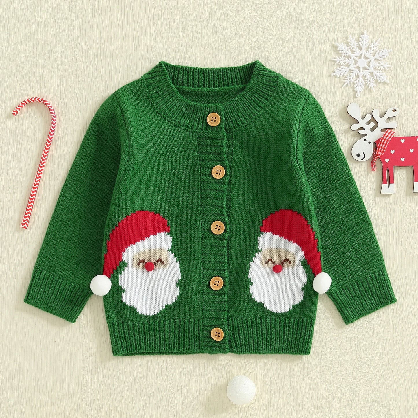Kids' Christmas Cardigan Sweater with Santa & Tree Designs