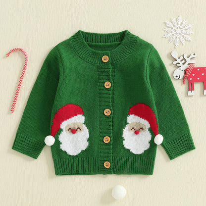 Kids' Christmas Cardigan Sweater with Santa & Tree Designs