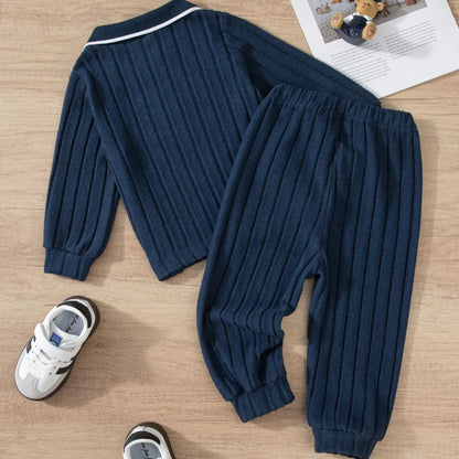 Boys' Two-Piece Warm Collar Suit for Autumn & Winter