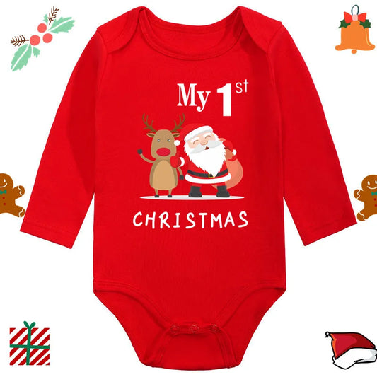Santa Claus Elk Print Long Sleeve Baby Romper for Newborns