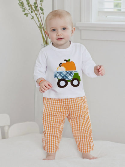 Pumpkin Embroidery Toddler Boy Halloween Sweatshirt & Pants Set