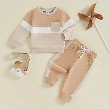 Toddler Contrast Color Long Sleeve Sweatshirt and Pants Set