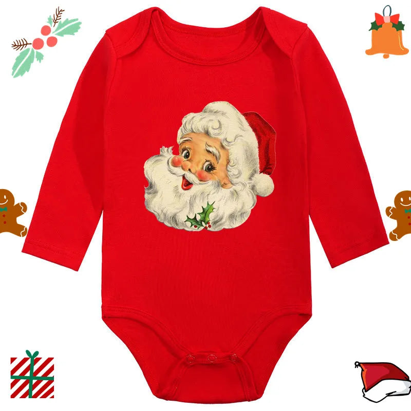 Santa Claus Elk Print Long Sleeve Baby Romper for Newborns