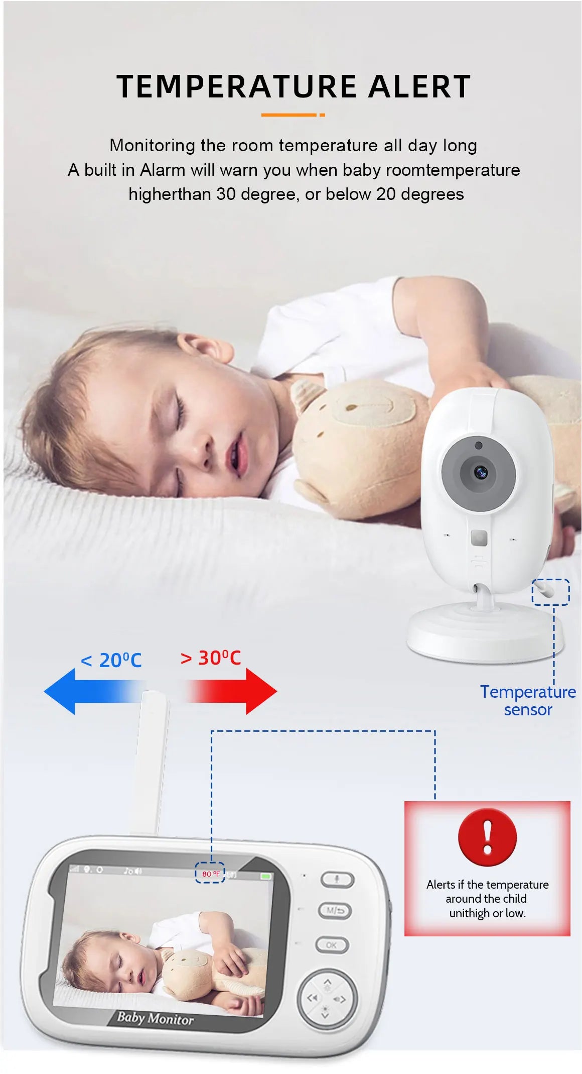 3.5 Inch Wireless Video Baby Monitor with Night Vision & Audio