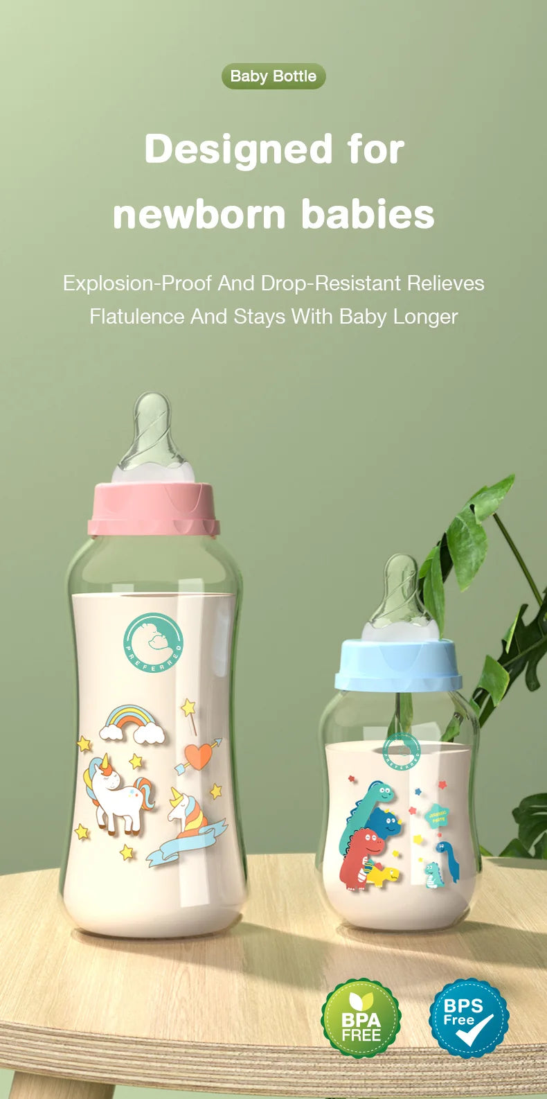 6 oz and 8 oz Baby Bottles – Safe BPA-Free Bottles for Newborns