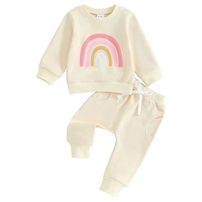 Baby Girls Rainbow Print Long Sleeve Sweatshirt & Pants Set