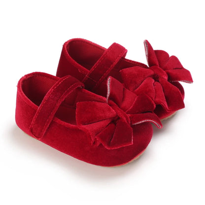 Red Baby Girl Bow Soft Sole Anti-Slip Walking Shoes
